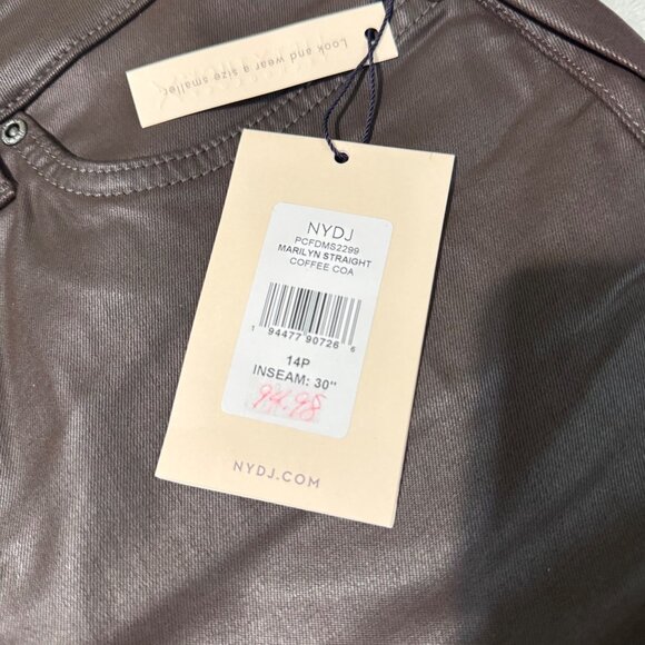 NYDJ Marilyn Straight Coffee Coated Jeans With Lift Tuck Technology 14 petite - Picture 15 of 16